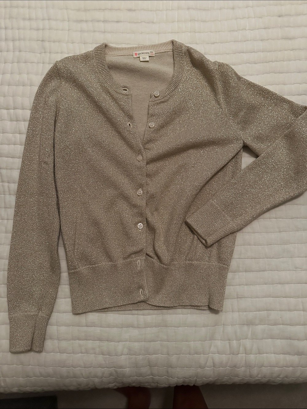 Crewcuts Metallic Knit Crewneck Cardigan - Champagne Beige